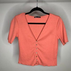 Zara Peach Button Up Crop Top